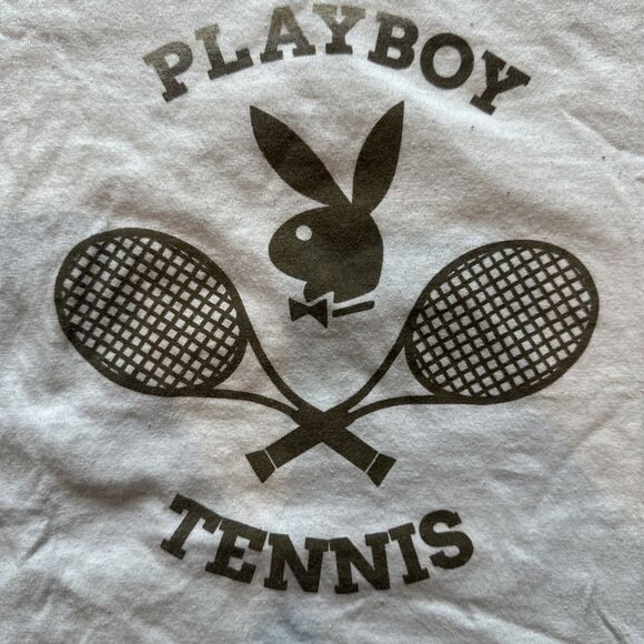 Playboy Tennis Club Mens Crewneck T-Shirt White Medium 100% Cotton Short Sleeve - Picture 6 of 10